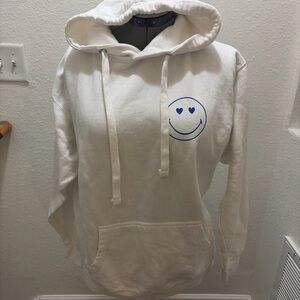 White Hoodie with Blue Smiley Face
